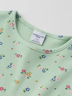 Ribbestrikket T-shirt blomster