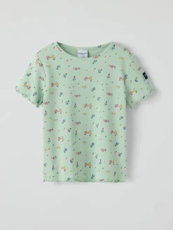 Ribbestrikket T-shirt blomster