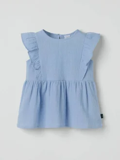Vevd bluse med volanger prikkete
